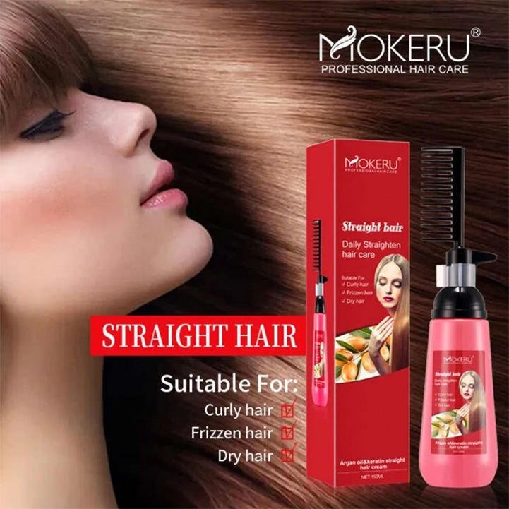 Mokeru hair straightening cream treatment keratin damaged hair mask with comb straight cream - Hopshop