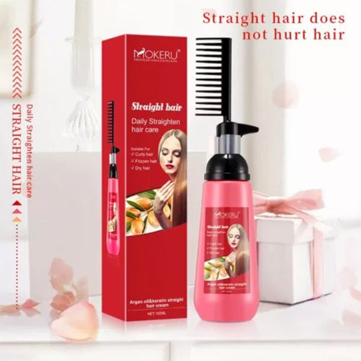 Mokeru hair straightening cream treatment keratin damaged hair mask with comb straight cream - Hopshop