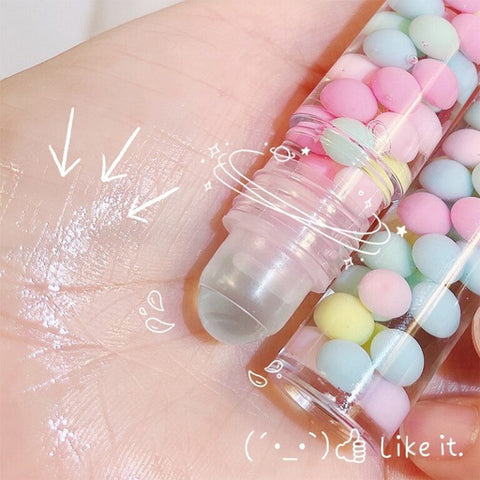 Scented lip glaze transparent glass lip gloss lip oil lipstick fruit lip balm ball liquid moisturizing plumper - Hopshop