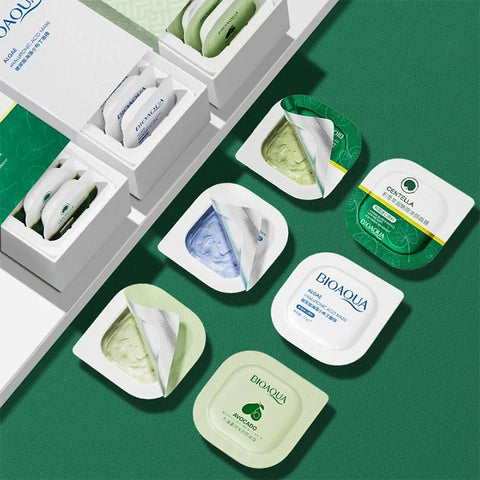 Bioaqua 8Pcs/Set Pudding Face Mask Avocado Hyaluronic Acid Moisturizing Deep Cleaning Face Masks Mud Cream Beauty Skin Care