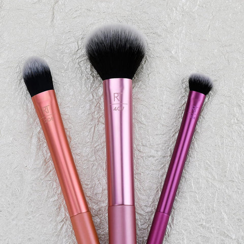 Real Techniques - Travel Essentials Makeup Brush Kit, Makeup Brush, Multicolored, Vegan Synthetic Makeup Brush Bristles