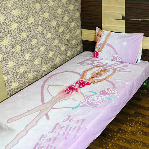 Barbie Single Bed Sheet with Pillow - Hopshop