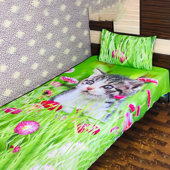 Cute Cat Single Bed Sheet with Pillow - Hopshop