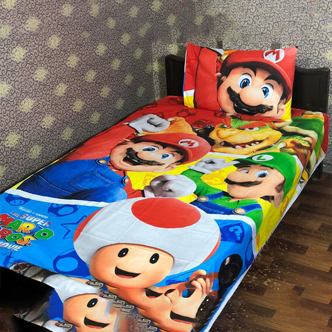 Super Mario Single Bed Sheet with Pillow - Hopshop