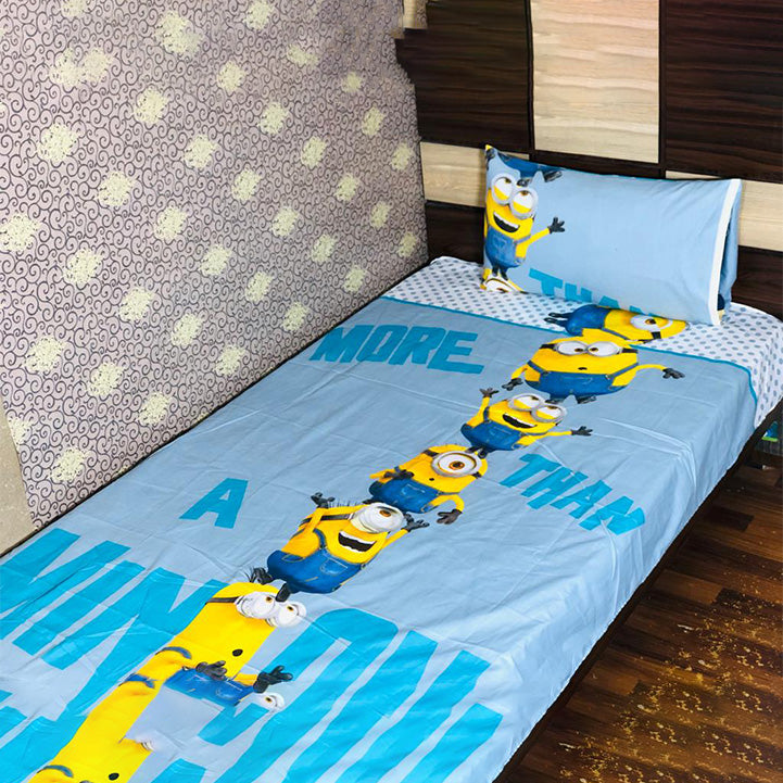 Minion Single Bed Sheet with Pillow - Hopshop