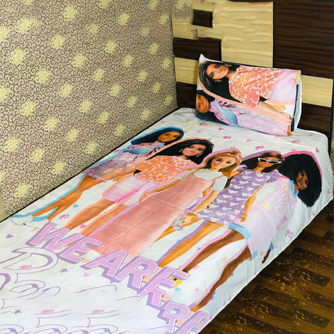 Barbies Single Bed Sheet with Pillow - Hopshop