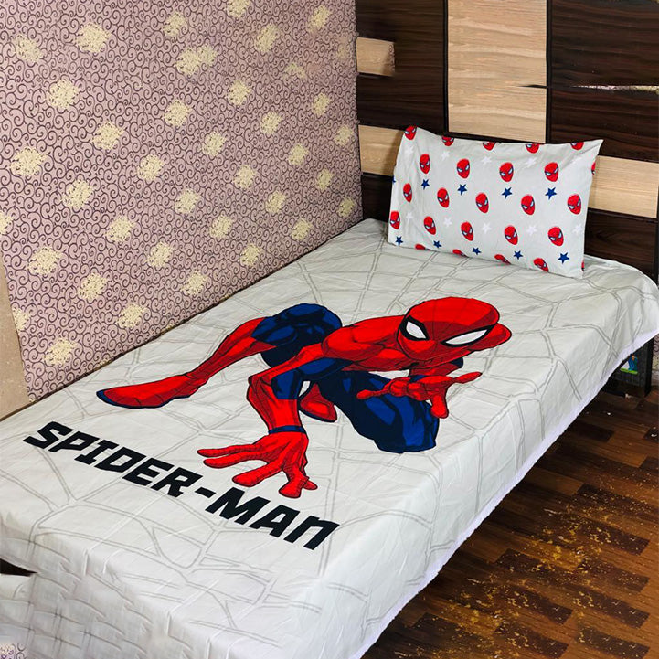 Spider Man Single Bed Sheet with Pillow - Hopshop