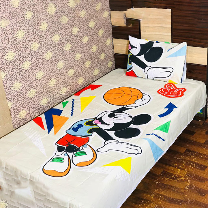 Mickey Mouse Single Bed Sheet with Pillow - Hopshop