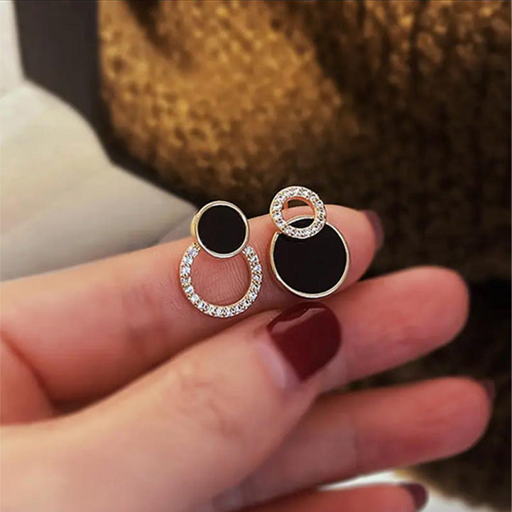 Women's earrings Asymmetrical Round Hollow Round Black Stud Earrings