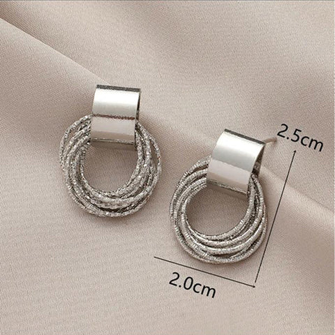 Retro Metal  Silver Color Multiple Small Circle Stud Earrings for Women