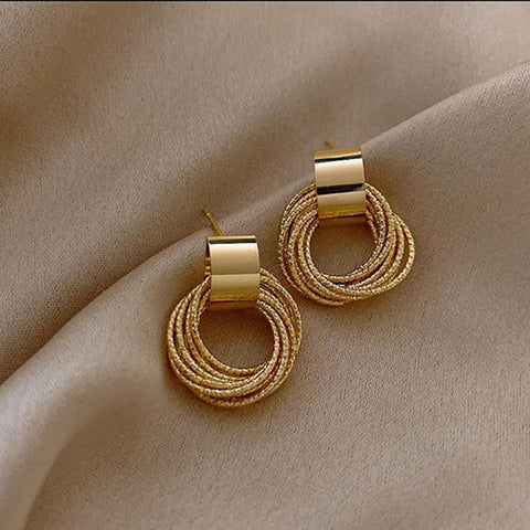 Retro Metal Gold Color Multiple Small Circle Stud Earrings for Women