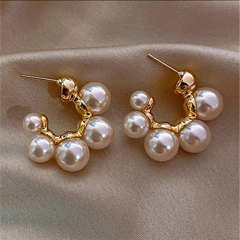 Trendy Crystal Geometric Dangle  Earrings  (Golden & White small pearls)