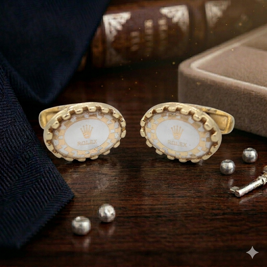 Crown Branded White Gold Cufflinks Stud