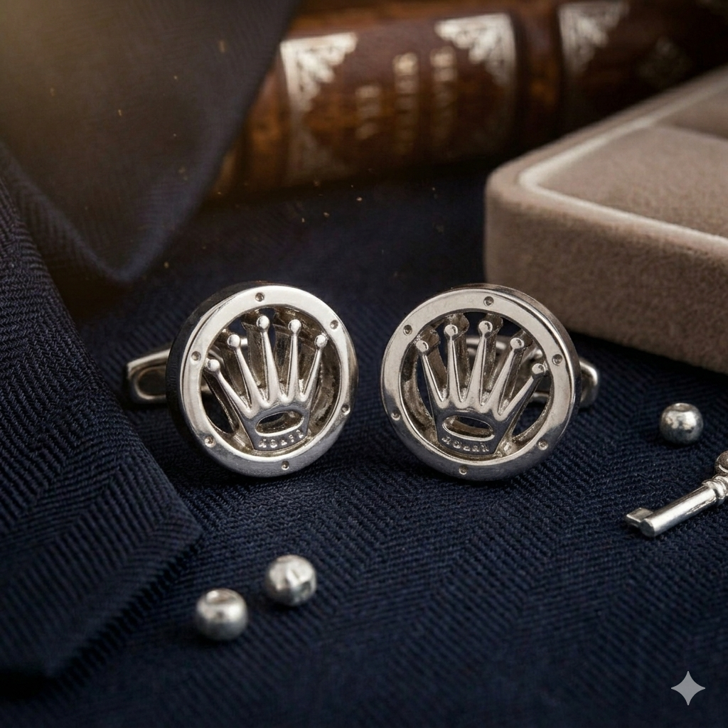 Silver Crown Cufflinks For Men