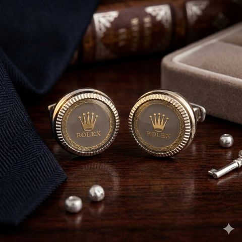 Crown Branded Black Gold Cufflinks Stud