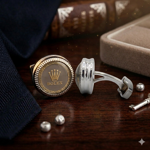 Crown Branded Black Gold Cufflinks Stud
