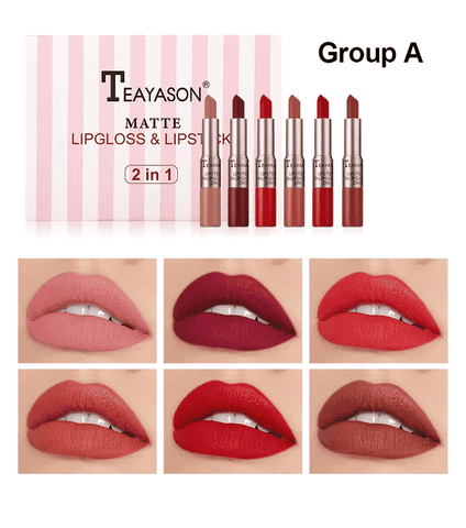 TEAYASON 6 Colors/Sets Double-headed no-stick cup matte Fashion Liquid Lipstick Lip-gloss Sets lasting waterproof does not smudge. - Hopshop