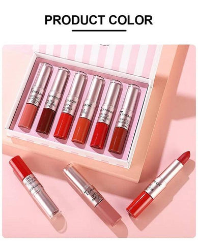 TEAYASON 6 Colors/Sets Double-headed no-stick cup matte Fashion Liquid Lipstick Lip-gloss Sets lasting waterproof does not smudge. - Hopshop